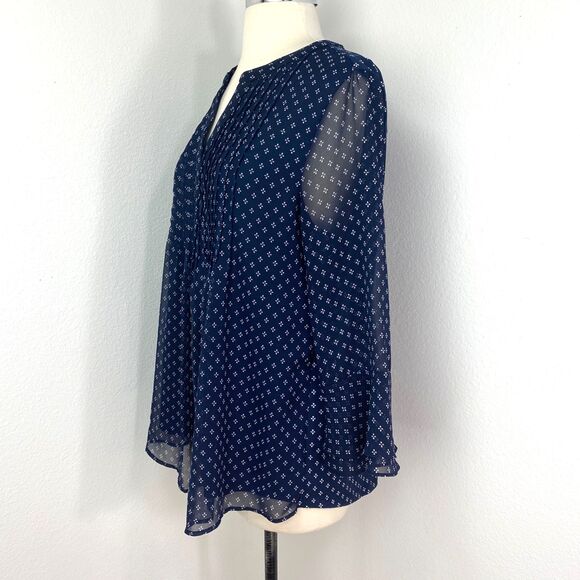 Charter Club Pullover Tunic Blouse M Chiffon Pleats 3/4 Flounce Sleeves Relaxed - Picture 8 of 13